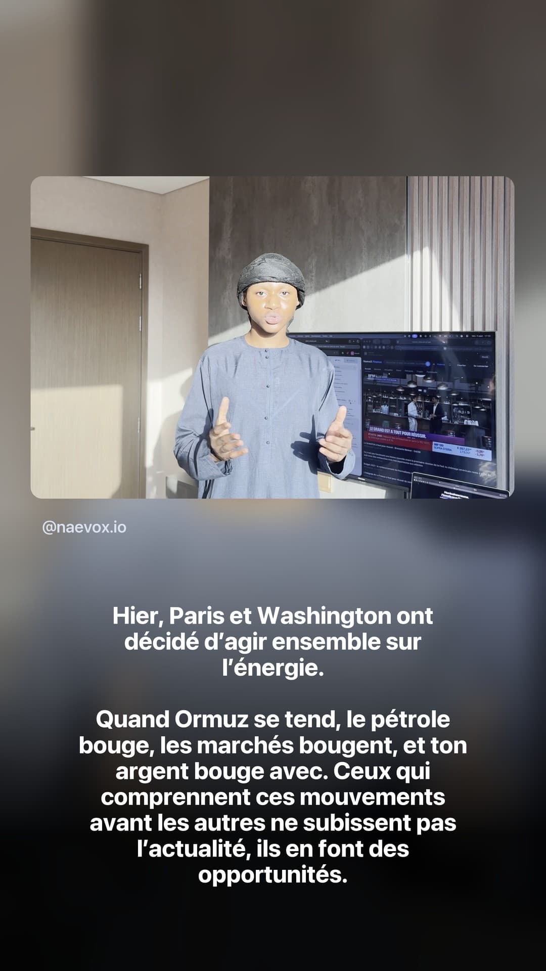 Annonce d'Abdoul Rachid Ouedraogo, fondateur de NaevoX, du 25 septembre 2026 : Paris et Washington agissent ensemble sur l'énergie ; quand Ormuz se tend, le pétrole, les marchés et ton argent bougent avec.